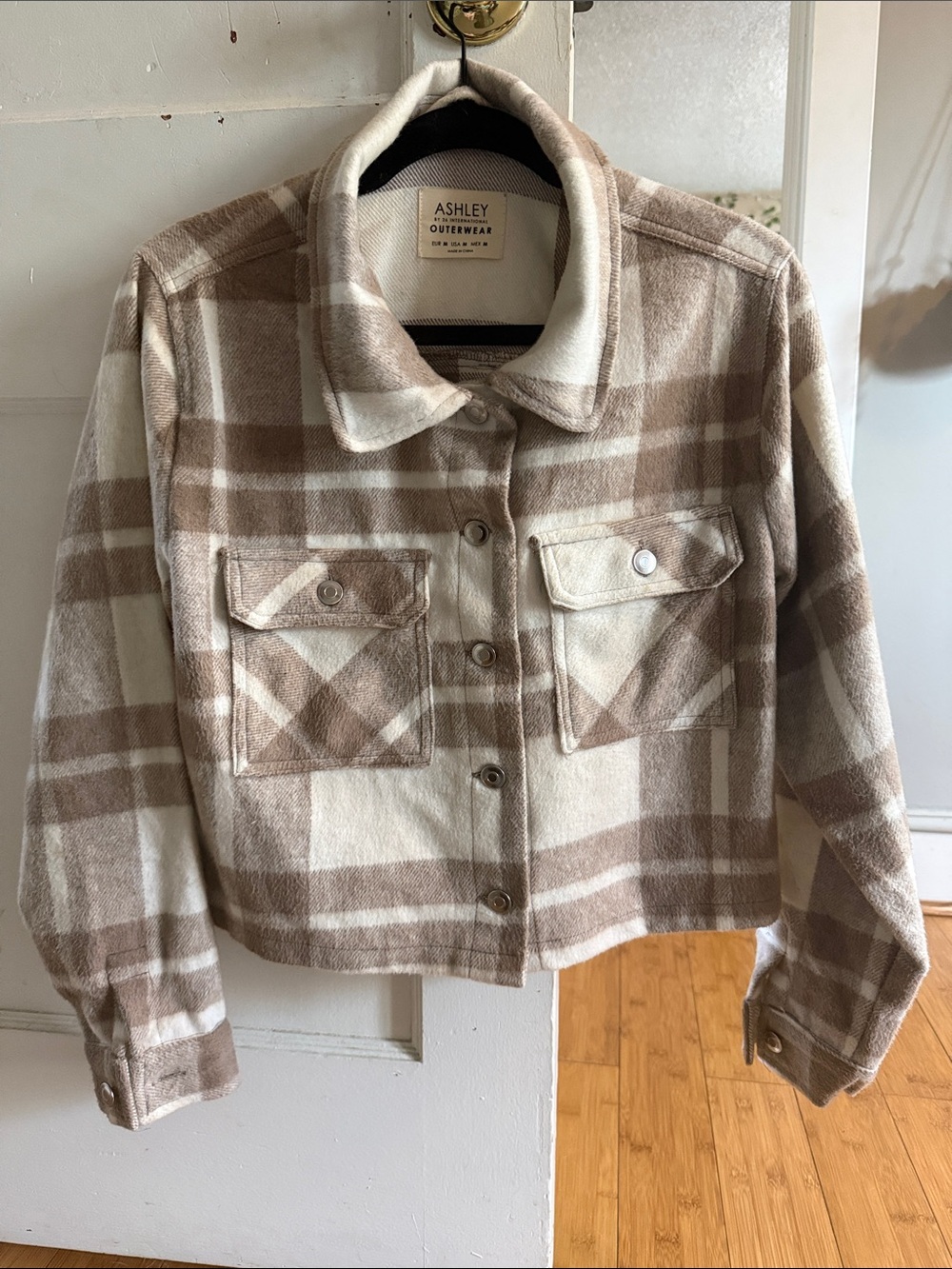 26 International Plaid Button-Front Cream & Tan Jacket